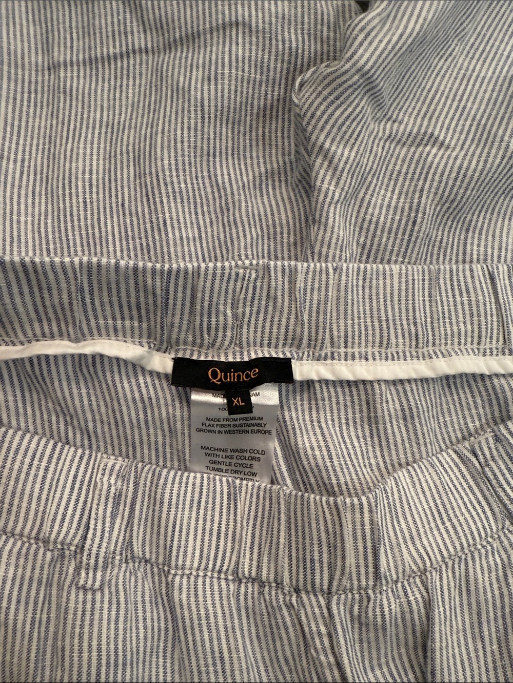 Quince Womens Navy and White Pinstripe Linen pants XL